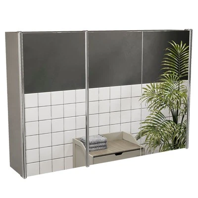 Bathroom Cabinet Triple Door Wall Mount Mirror Storage Cupboard Stainless Steel