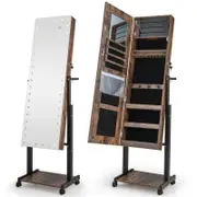 Costway Lockable Jewelry Armoire Cabinet w/3 Color LED Brown