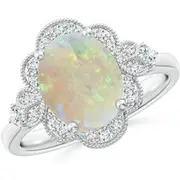 Victorian Style Oval Opal and Diamond Halo Engagement Ring