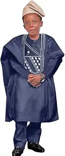 [HD] African Family Matching Outfits Nigerian Boubous Agbada 3 Pieces Embroidery Dashiki Daddy and Son Clothes Set