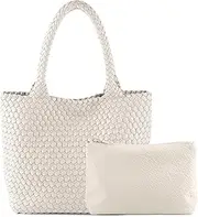 [SLHFPX] Hand Woven Bag Tote Bag For Women Top Handle Shoulder Bag Vegan Leather Large Travel Beach Bag Hobo Bag Handbag
