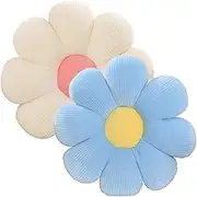 Flower Pillow - 2 Pack Flower Shaped Throw Pillow Home Decorative Daisy Plush Floor Pillow Cute Petal Seating Cushion for Bedroom Living Room Bed Sofa Couch 15" (White&Blue)