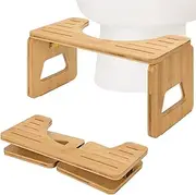 Toilet Stool Squat Adult and Kids - 7 Inches Foldable Poop Stool for Bathroom Bamboo Flip Potty Stool with Anti-Slip Layer - Improve Bathroom Posture and Comfort (Natural Color), TS-001