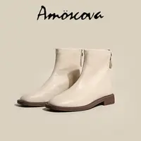 在飛比找森森購物網優惠-【Amoscova】女靴 真皮馬汀靴 素面短靴 中筒靴 重機