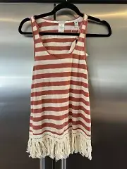 Scotch & Soda NWT Tank Sz 1 Sm Paradise Cove Striped Fringe 100% Linen