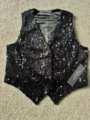 Emerson Lang Velvet Sequin Vest Size M