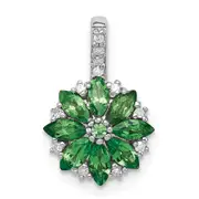 Sterling Silver Rhodium Plated Diamond u0026 Tsavorite Garnet Flower Pendant