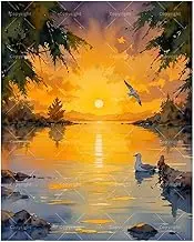 TAOPAOLAB Tranquil Sunset Paint by Numbers Kit for Adults - DIY Seagull and River Reflection Painting on Canvas 16x20In, Acrylic Paint Set, Suitable for Beginners, Art for Home Decoration or Gifts