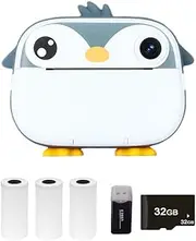 Oimzzr Camera Instant Thermal Printer 2.4 Inch Screen Dual Camera Support Timer ing 1080P Video Recording Thermal INKL Printing with 3 Rolls White Print Paper+32G ry Card+Card Reader Grey 2
