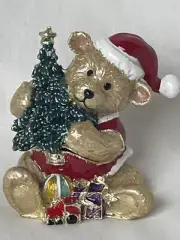 Ciel Holiday Bear with Tree Trinket box Hand Painted Enamel Swarovski Crystal