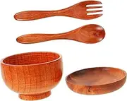 UTHCLO 1 Set Wooden Salad Bowl with Spoon Fork Fruit Serving Container Smooth Surface Sturdy and Easy to Clean Kitchen Tableware for Daily Use