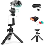 LS Kit 1 Portable Compact Phone Video Kit Microphone + Tripod + P graphy Light with Phone Clip for Live Stream Video ing Vlogging Black One Size