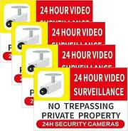 CCTV Signs Video Surveillance Warning Sign Sticker Self-Adhesive 24 Hour Security Camera Sign for Window/Glass Door Reflective/Self Adhesive/UV Protected & Water & Fade Resistance-4 Pack