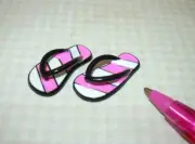 Miniature Scale Perfect Plastic Pink/White Striped Flip-Flops: DOLLHOUSE 1:12