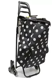 Home 365 Steel Frame Folding Climb Cart Dolly w/Removable Tote BLACK DOTS