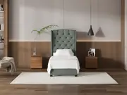 My Style Winged Headboard & Slimline Base - Single / Seaglass / Drawer Base