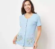Quacker Factory Springtime Scenes V-Neck Cardigan Sky Blue Size M A477178