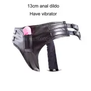 PU Leather Chastity Panties with 13cm Plug Thong Shock Pants BDSM Harness Strap