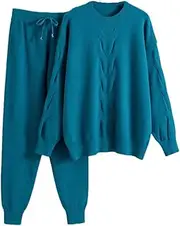 [HEYDHSDC] Women O-Neck Sweater Tracksuits 2 Piece Loose Set Knit Pullovers Sweater + Harem Pants Suits Trousers