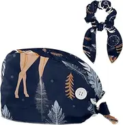 [YTYVAGT] Scrub Caps Women,Scrub Hats Suitable for Women,Bohemia Feather Deer Dream Catcher