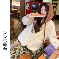 在飛比找蝦皮購物優惠-【kikinini】韓版羊羔絨連帽外套女 長版外套 冬天外套