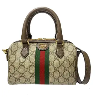 【GUCCI 古馳】772053 經典OPHIDIA系列雙色織帶迷你波士頓手提/斜背包(棕色)