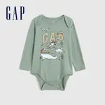 GAP 嬰兒裝 LOGO純棉印花長袖包屁衣 布萊納系列-綠色(617603)