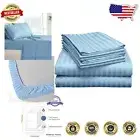 Luxurious 6-Piece Cal King Sheet Set - 600TC Egyptian Cotton - Light Blue Stripe