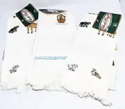 3 Vtg Charles Craft Cross Stitch Noah's Ark Animals Fingertip Towels 100% Cotton