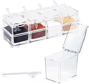 Acrylic Seasoning Box, LIOUCBD Clear Seasoning Rack Spice Pots, Storage Containers Condiment Jars with Lids and 4 Serving Spoons for Spice Salt Sugar Cruet Kitchen Cooking Organizer