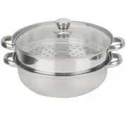 Steamer Pot Stainless Steel Stack 2-Layer Steamer Pot Set with Visible Glass Lid Cookware Kitcken Tool for Cooking Vegetables, Seafood, Soups, Stews a