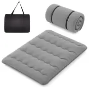 CostwayJapanese Roll up Floor Mattress with Washable Cover and Carry Bag-Grey-Queen