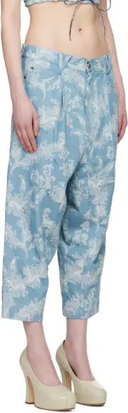 Long Macca mid-rise cropped jeans L,M Blue floral