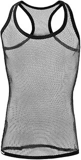 [Juflam] Men's Fashion Fishnet See Through Tank Top Muscle Workout T Shirt Mesh Transparent Tees Top