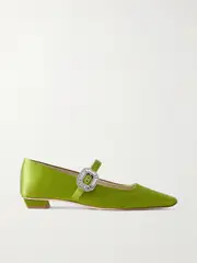[Roger Vivier] Roger Vivier - Belle Vivier 20 Crystal-embellished Satin Mary Jane Ballet Flats - Green - IT42 IT 42 Green