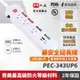 PX大通PEC-343UP6 4開3插Type-C 快充PD延長線 USB-A 安全電源延長線6尺1.8M防火防雷1.8米延長線