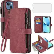 Asuwish Phone Case for iPhone 13 6.1 inch Wallet Cover with Tempered Glass Screen Protector Leather Flip Credit Card Holder Stand Cell Accessories iPhone13 5G i i-Phone i13 iPhone13case Women Men Red