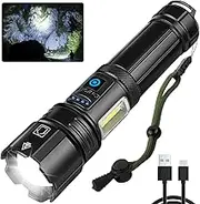 SKNSL Flashlights High Lumens Rechargeable - 900000 Lumen LED Flashlight 7 Modes with COB Work Light, IPX7 Waterproof, Flash Light high lumens for Emergencies, Camping, Hiking