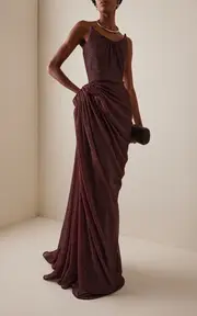 [Maticevski] Lexicon Draped Metallic-Knit Gown