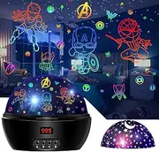 MOKOQI Kid Light Projector Superhero Toys for Boys 5-7 Avengers Night Light Projector with Timer for Kids Room, 360 Degree Rotation Toddler Nightlights with Spiderman Figurine Lamps and Star Projector