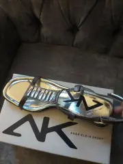 Ann Klein Sport Macadamia Silver Wedge Sandals Size 11 Adjustable NWB