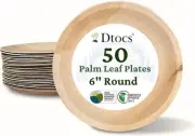 Dtocs Palm Leaf Plates 6 Inch Round (50) | Bamboo Plates Disposable Look Cocktai