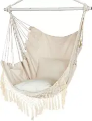 Hammock Chair, Hanging Rope Swing Seat with 2 Cushions,Macrame Hanging Chair Sid