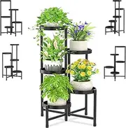 5 Tier Metal Plant Stand, Corner Tall Plant Shelf for Multiple Plants, Indoor Outdoor Flower Pot Holder for Living Room Balcony Garden Patio Yard, Black 48*48*80Cm