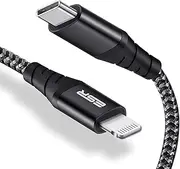 [ESR] USB-C to Lightning Cable, 0.5 ft (0.2 m), MFi-Certified, PD Fast Charging Cable for iPhone 14/14 Plus/14 Pro/14 Pro Max, iPhone 13/12 Series, iPhone SE 2022/11/XR, Braided Nylon, Black