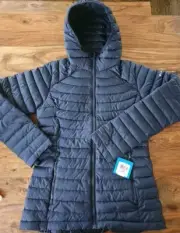 Columbia Women's White Out Omni Heat Mid Hooded Light Jacket Coat Blue Sz S, NWT