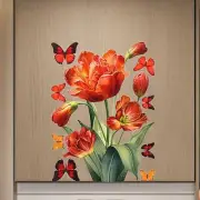 Tulips Butterfly Window Sticker Easy to Install Window Decor for Home School