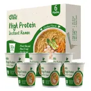 High Protein (32g) Instant Ramen Soup Cup Chicken Flavor, Plant-Based, Air-Dr...