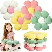 4 Pcs Flower Plush Throw Pillows - Daisy Shaped Floor Cushions, Aesthetic Seat Cushion, Chair Pads for Kids Seating, Bed, Bedroom, Sofa Decor, 4 Styles (15 Inch)