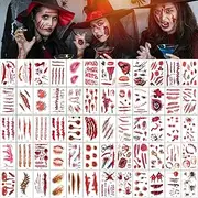 60 Sheets Halloween Tattoo, Realistic Scars Wounds Temporary Tattoo, Scary Bloody Zombie Vampire Tattoo for Cosplay Party Decoration Children Adult Makeup Props